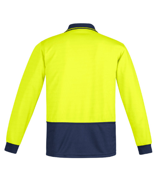 ZH410 Syzmik Mens Hi Vis Day Only Long Sleeve Comfort Back Polo, Yellow/Navy, Sizes 2XS to 7XL