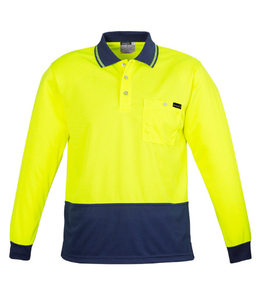 ZH410 Syzmik Mens Hi Vis Day Only Long Sleeve Comfort Back Polo, Yellow/Navy, Sizes 2XS to 7XL