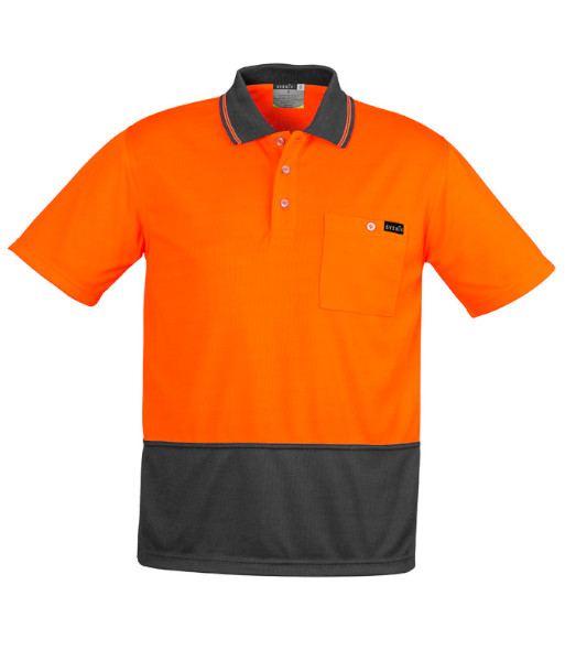 ZH415 Syzmik Mens Hi Vis Day Only Short Sleeve Comfort Back Polo, Orange/Charcoal, Sizes 2XS to 7XL