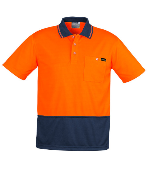 ZH415 Syzmik Mens Hi Vis Day Only Short Sleeve Comfort Back Polo, Orange/Navy, Sizes 2XS to 7XL