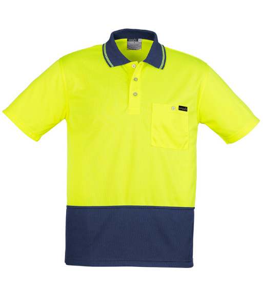ZH415 Syzmik Mens Hi Vis Day Only Short Sleeve Comfort Back Polo, Yellow/Navy, Sizes 2XS to 7XL