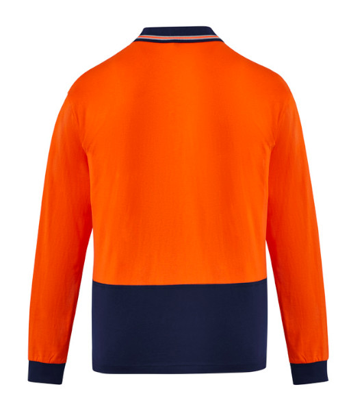 ZH430 Syzmik Mens Hi Vis Day Only Long Sleeve Cotton Polo, Orange/Navy, Sizes 2XS to 7XL