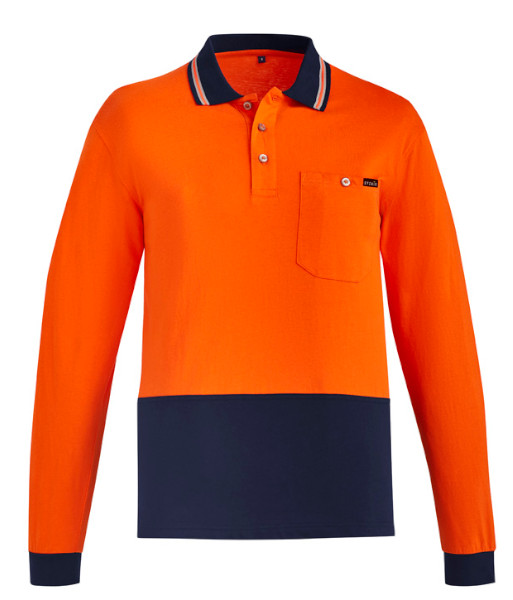 ZH430 Syzmik Mens Hi Vis Day Only Long Sleeve Cotton Polo, Orange/Navy, Sizes 2XS to 7XL