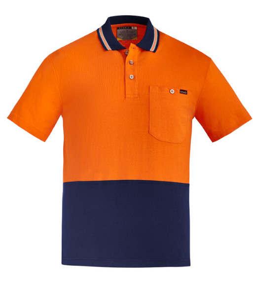 ZH435 Syzmik Mens Hi Vis Day Only Short Sleeve Cotton Polo, Orange/Navy, Sizes 2XS to 7XL