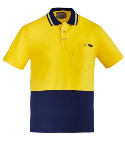 ZH435 Syzmik Mens Hi Vis Day Only Short Sleeve Cotton Polo, Yellow/Navy, Sizes 2XS to 7XL