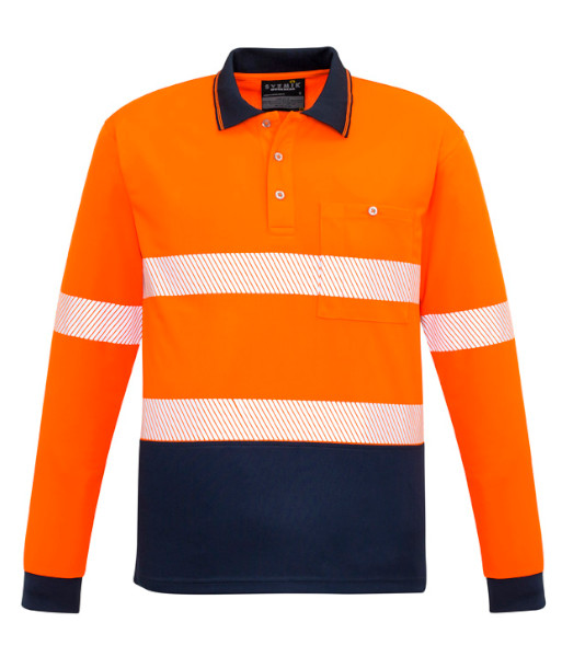 ZH530 Syzmik Unisex Hi Vis Day/Night Long Sleeve Segmented Tape Polo, Orange/Navy, Sizes 2XS to 7XL