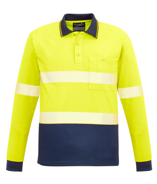 ZH530 Syzmik Unisex Hi Vis Day/Night Long Sleeve Segmented Tape Polo, Yellow/Navy, Sizes 2XS to 7XL