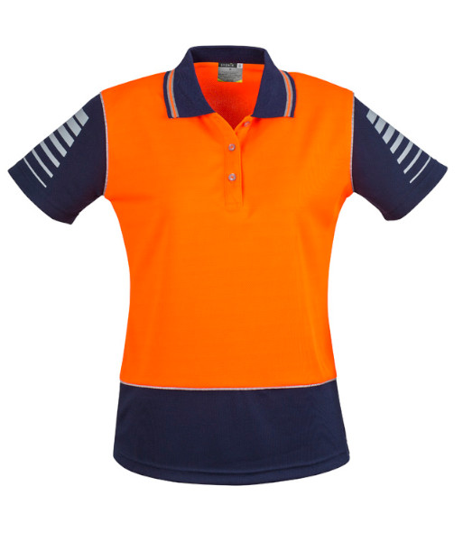 ZHL236 Syzmik Womens Hi Vis Day Only Short Sleeve Zone Polo, Orange/Navy, Sizes 8 to 24