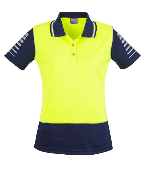 ZHL236 Syzmik Womens Hi Vis Day Only Short Sleeve Zone Polo, Yellow/Navy, Sizes 8 to 24