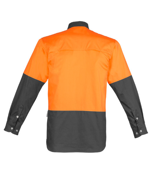 ZW122 Syzmik Mens Hi Vis Day Only Industrial Long Sleeve Shirt, Orange/Charcoal, Sizes S to 7XL