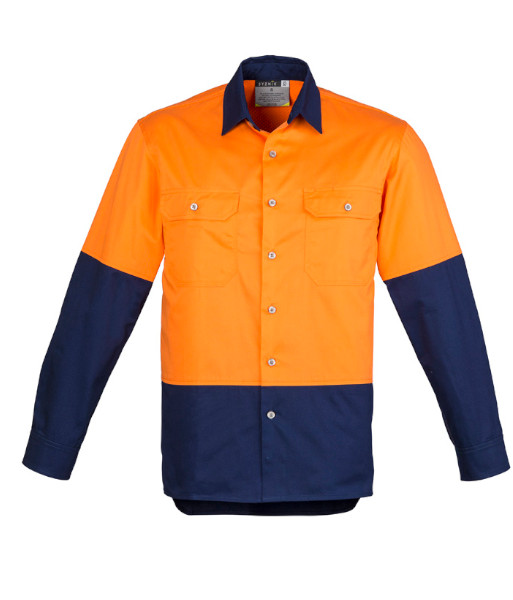 ZW122 Syzmik Mens Hi Vis Day Only Industrial Long Sleeve Shirt, Orange/Navy, Sizes S to 7XL