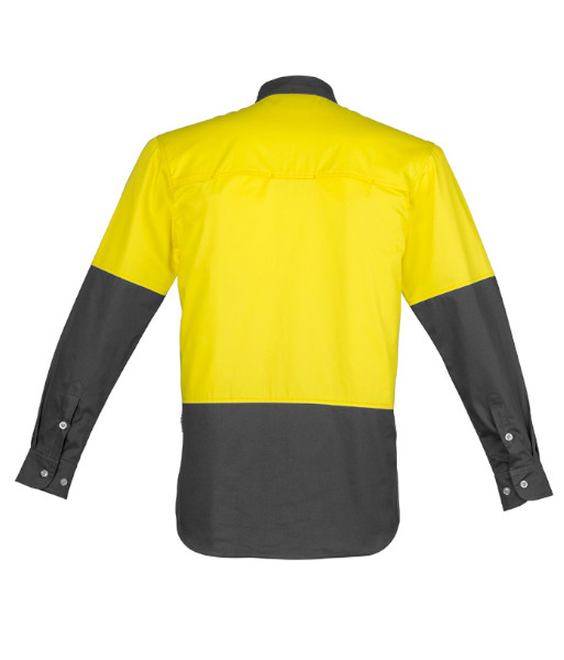 ZW122 Syzmik Mens Hi Vis Day Only Industrial Long Sleeve Shirt, Yellow/Charcoal, Sizes S to 7XL