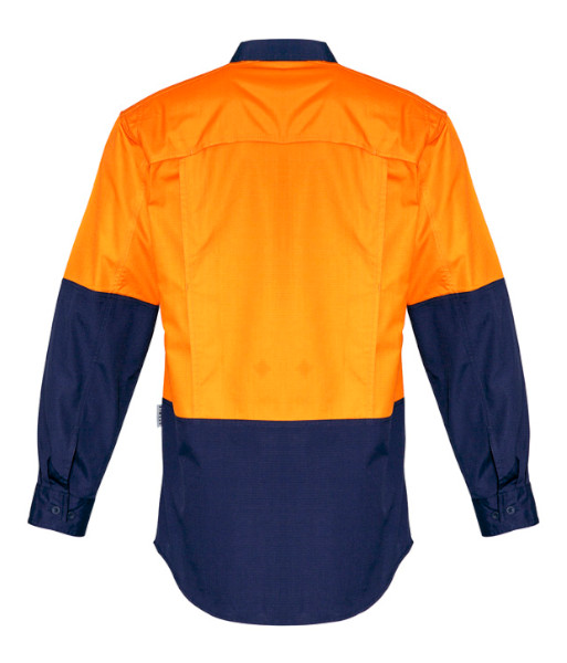 ZW128 Syzmik Mens Hi Vis Day Only Rugged Cooling Long Sleeve Shirt, Orange/Navy, Sizes 2XS to 7XL