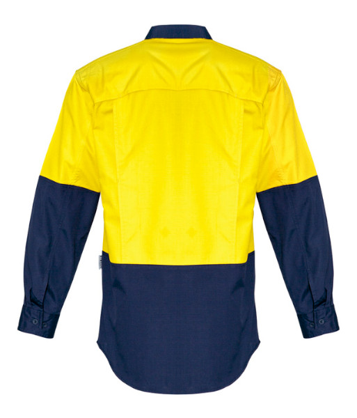ZW128 Syzmik Mens Hi Vis Day Only Rugged Cooling Long Sleeve Shirt, Yellow/Navy, Sizes 2XS to 7XL