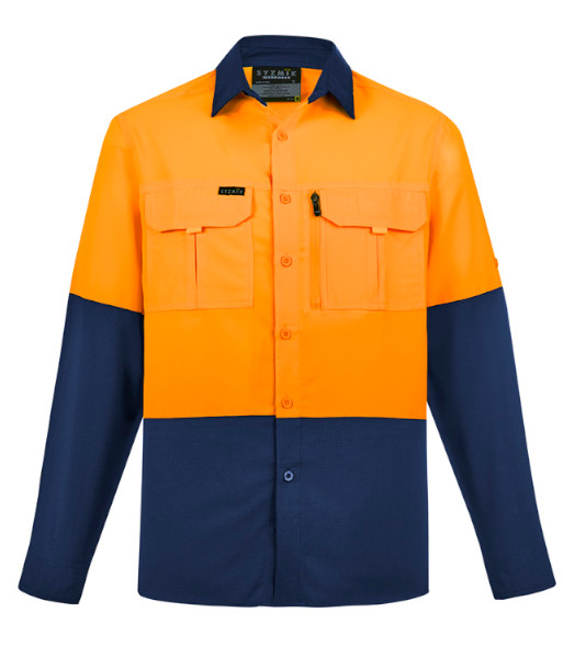ZW468 Syzmik Mens Hi Vis Day Only Outdoor Long Sleeve Shirt, Orange/Navy, Sizes 2XS to 7XL
