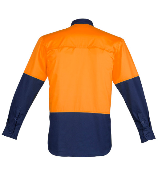 ZW560 Syzmik Mens Hi Vis Day Only Closed Front Long Sleeve Shirt, Orange/Navy, Sizes 2XS to 7XL