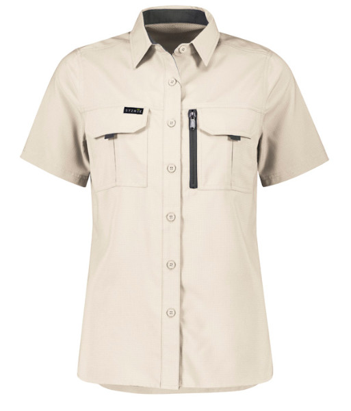 ZW765 Syzmik Womens Outdoor Short Sleeve Shirt, Sand, Sizes 6 to 24