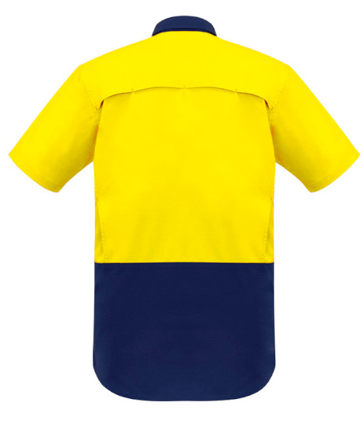 ZW815 Syzmik Mens Hi Vis Day Only Rugged Cooling Short Sleeve Shirt, Yellow/Navy, Sizes 2XS to 7XL