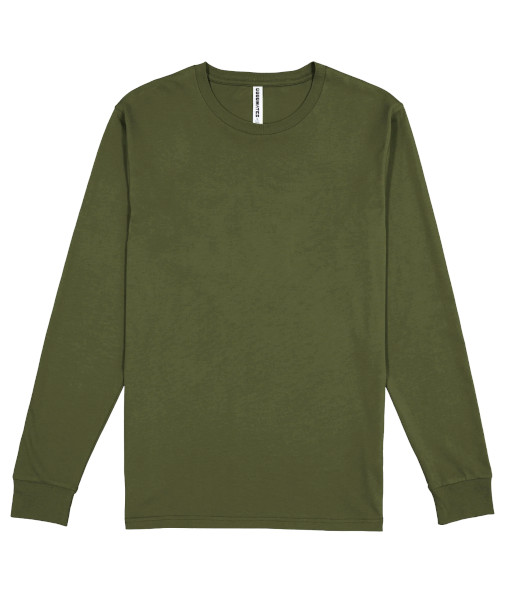 X1002M Goodmates Mens Basic Long Sleeve Cotton Tee, Army, Sizes S to 5XL
