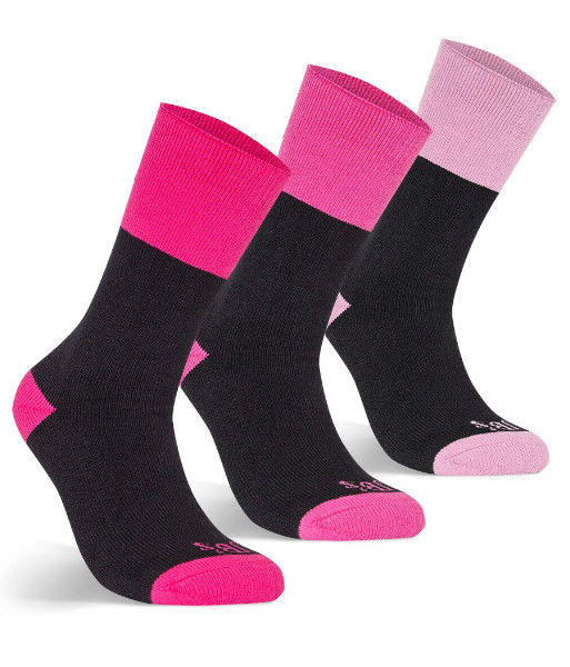 6WWS3 JB’s Wear Ladies Work Socks 3 Pack, Black/Mix Pink