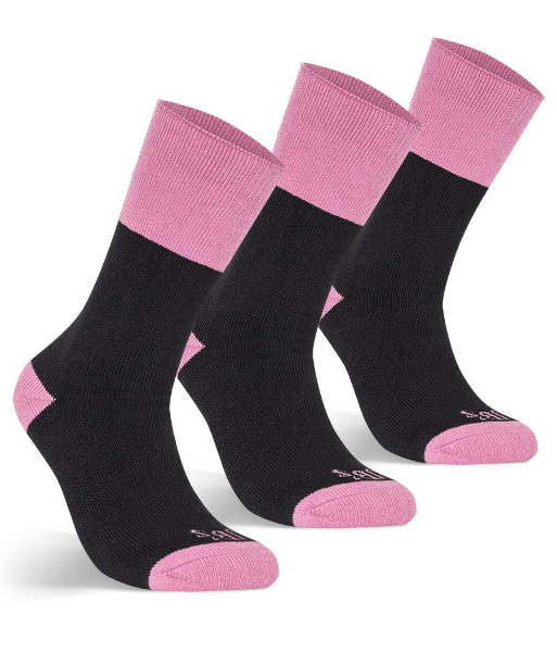 6WWS3 JB’s Wear Ladies Work Socks 3 Pack, Black/Soft Pink