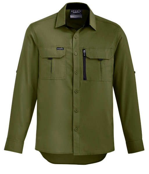 ZW460 Syzmik Mens Outdoor Long Sleeve Shirt, Army, Sizes 2XS to 7XL