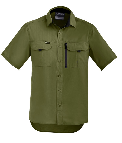 ZW465 Syzmik Mens Outdoor Short Sleeve Shirt, Army, Sizes 2XS to 7XL