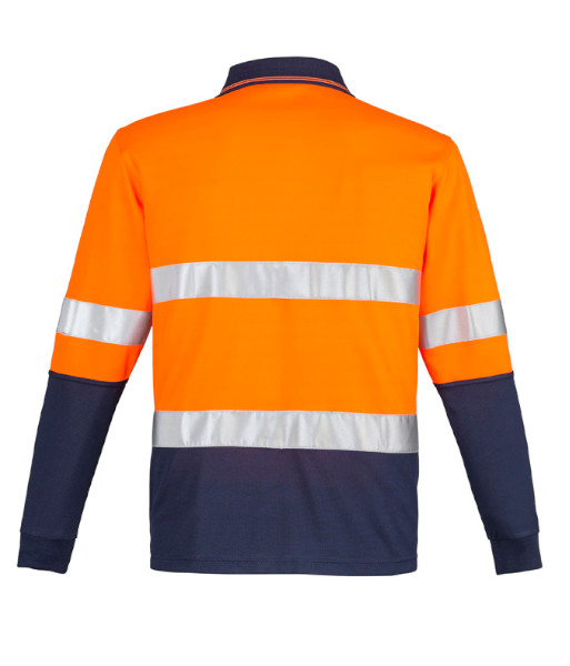 ZH235 Syzmik Mens Hi Vis Day/Night Long Sleeve Spliced Hoop Taped Polo, Orange/Navy, Sizes S to 7XL