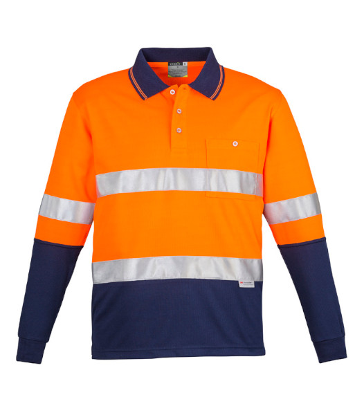 ZH235 Syzmik Mens Hi Vis Day/Night Long Sleeve Spliced Hoop Taped Polo, Orange/Navy, Sizes S to 7XL