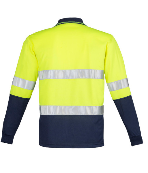 ZH235 Syzmik Mens Hi Vis Day/Night Long Sleeve Spliced Hoop Taped Polo, Yellow/Navy, Sizes S to 7XL