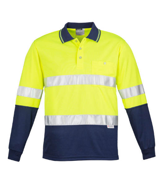ZH235 Syzmik Mens Hi Vis Day/Night Long Sleeve Spliced Hoop Taped Polo, Yellow/Navy, Sizes S to 7XL