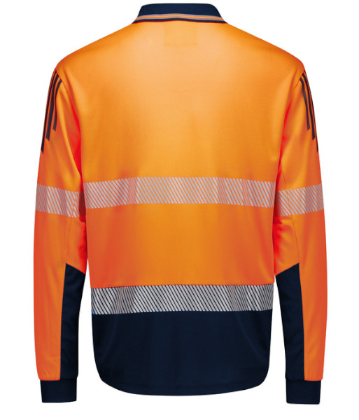 ZH550 Syzmik Mens Hi Vis Day/Night Long Sleeve Flux Segmented Tape Polo, Orange/Navy, Sizes 2XS to 7XL