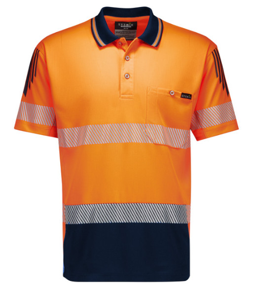 ZH555 Syzmik Mens Hi Vis Day/Night Short Sleeve Flux Segmented Tape Polo, Orange/Navy, Sizes 2XS to 7XL