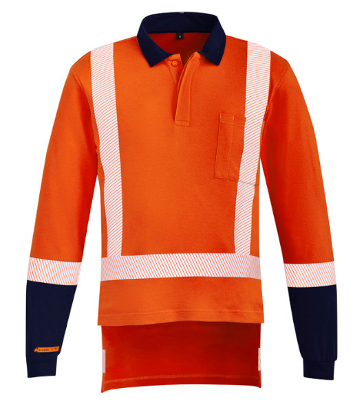 ZH670 Syzmik Mens Hi Vis TTMC-W23 Day/Night Short Sleeve Orange Flame X Back Taped Polo, Orange/Navy, Sizes XS to 5XL