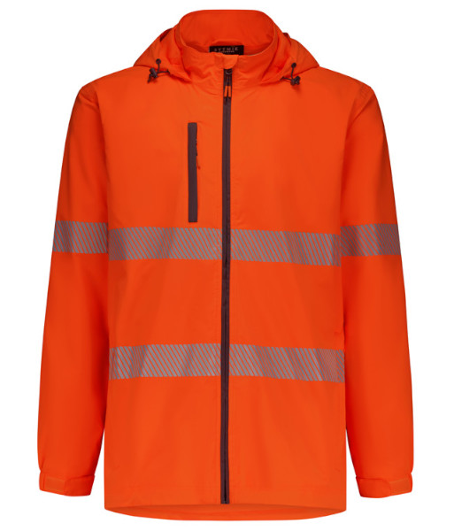 ZJ560 Syzmik Unisex Hi Vis Super Light Segmented Tape Packable Rain Jacket, Orange, Sizes 2XS to 7XL