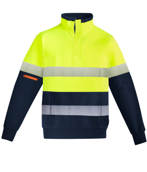 ZT150 Syzmik Mens Hi Vis Day/Night Orange Flame 1/4 Zip Pullover – Hoop Taped, Yellow/Navy, Sizes 2XS to 7XL