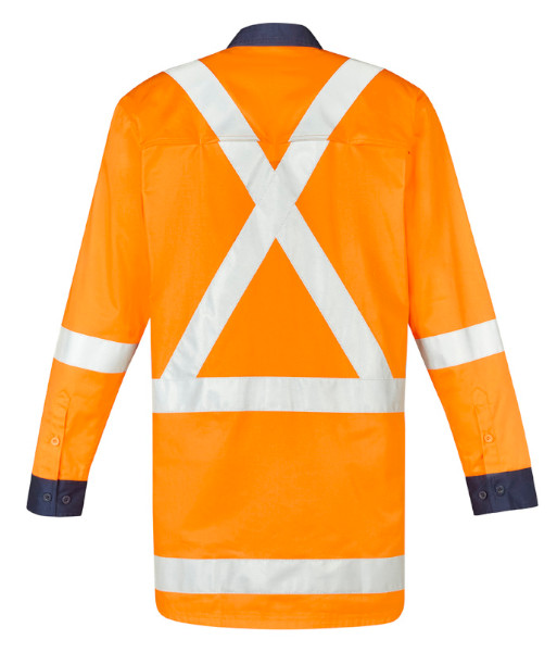 ZW126 Syzmik Mens Hi Vis TTMC-W23 Day/Night Long Sleeve X Back Work Shirt, Orange/Navy, Sizes 2XS to 7XL