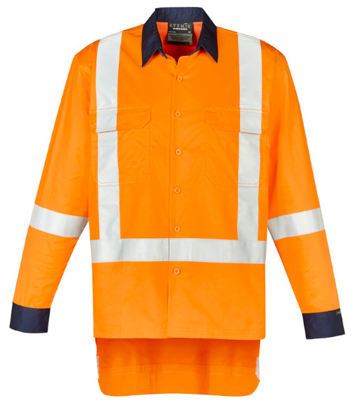 ZW126 Syzmik Mens Hi Vis TTMC-W23 Day/Night Long Sleeve X Back Work Shirt, Orange/Navy, Sizes 2XS to 7XL
