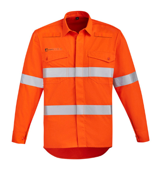 ZW145 Syzmik Mens Hi Vis Day/Night Long Sleeve Orange Flame Open Front Shirt – Hoop Taped, Orange, Sizes 2XS to 7XL
