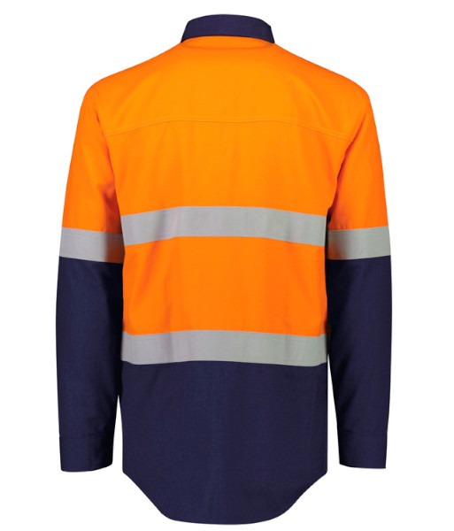 ZW180 Syzmik Mens Hi Vis Day/Night Long Sleeve Orange Flame Lightweight Ripstop Shirt – Hoop Taped, Orange/Navy, Sizes 2XS to 7XL
