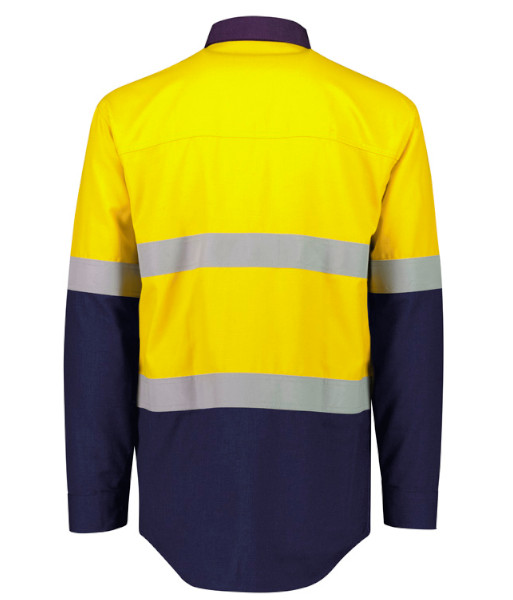 ZW180 Syzmik Mens Hi Vis Day/Night Long Sleeve Orange Flame Lightweight Ripstop Shirt – Hoop Taped, Yellow/Navy, Sizes 2XS to 7XL