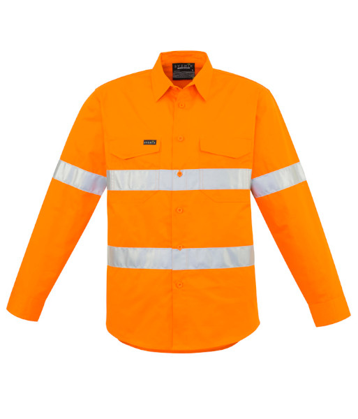 ZW640 Syzmik Mens Hi Vis Day/Night Long Sleeve Hoop Taped Shirt, Orange, Sizes 2XS to 7XL