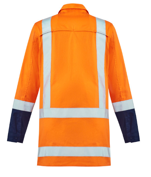 ZW730 Syzmik Womens Hi Vis TTMC-W23 Day/Night Long Sleeve Drill Work Shirt, Orange/Navy, Sizes 8 to 24