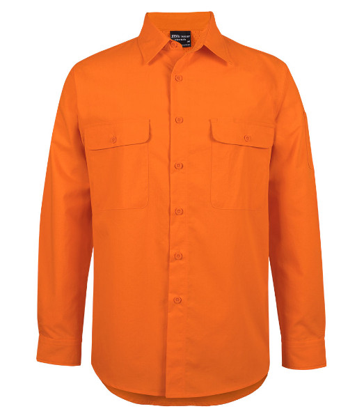6HRL JB’s Hi-Vis Day Only Class F Ripstop Long Sleeve Work Shirt, Orange, Sizes 2XS to 5XL