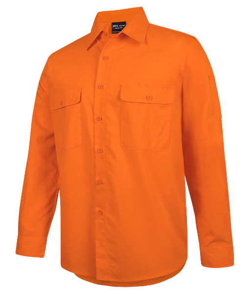 6HRL JB’s Hi-Vis Day Only Class F Ripstop Long Sleeve Work Shirt, Orange, Sizes 2XS to 5XL