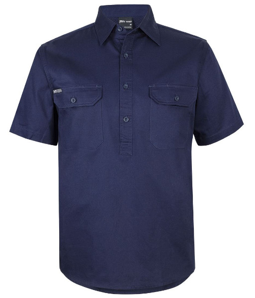 6WKCF JB’s Short Sleeve 150g Cotton Close Front Work Shirt, Navy, Sizes 2XS to 5XL