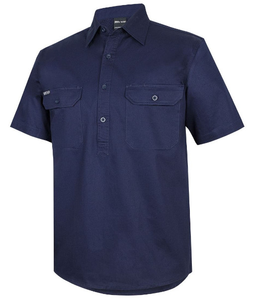 6WKCF JB’s Short Sleeve 150g Cotton Close Front Work Shirt, Navy, Sizes 2XS to 5XL