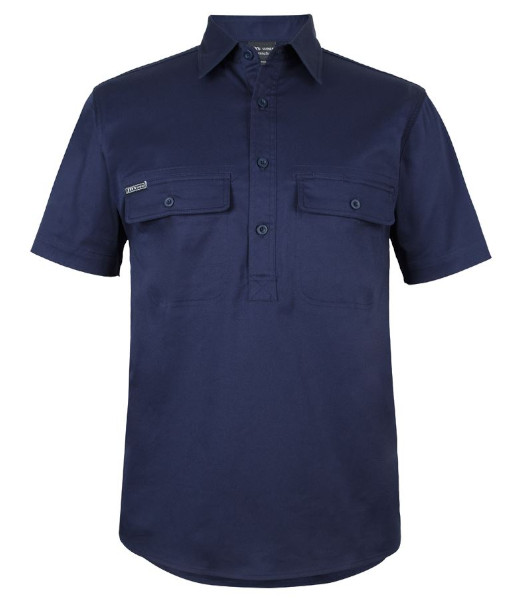 6WKCS JB’s Short Sleeve 150g Cotton Stretch Close Front Work Shirt, Navy, Sizes 3XS to 5XL