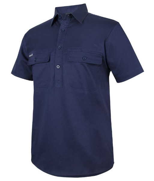 6WKCS JB’s Short Sleeve 150g Cotton Stretch Close Front Work Shirt, Navy, Sizes 3XS to 5XL