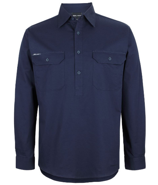 6WLCF JB’s Long Sleeve 150g Cotton Close Front Work Shirt, Navy, Sizes 2XS to 5XL